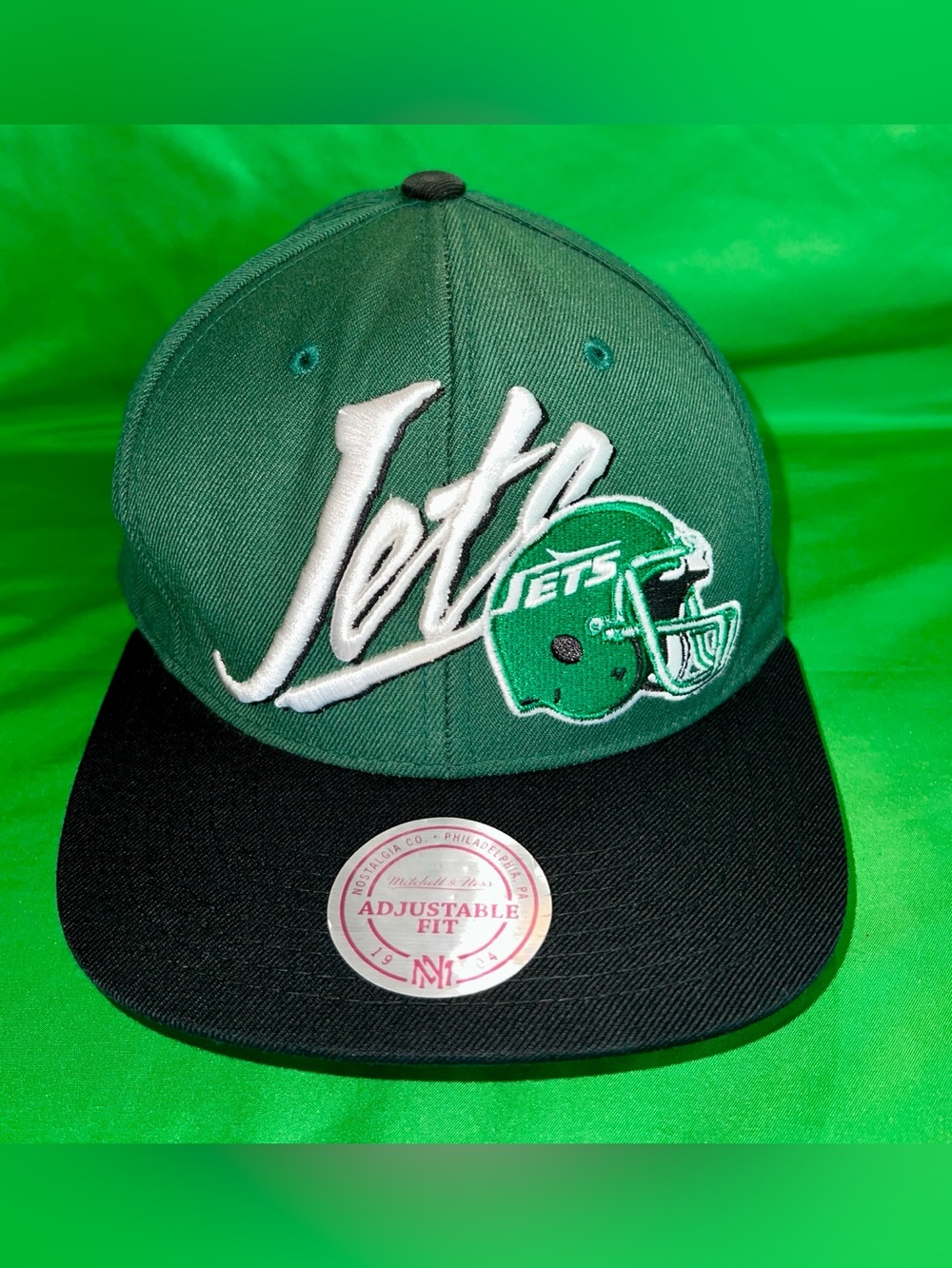NY Jets Mitchell & Ness vintage Nostalgia Green Black Snapback Hat 🧢🏈 embroidery